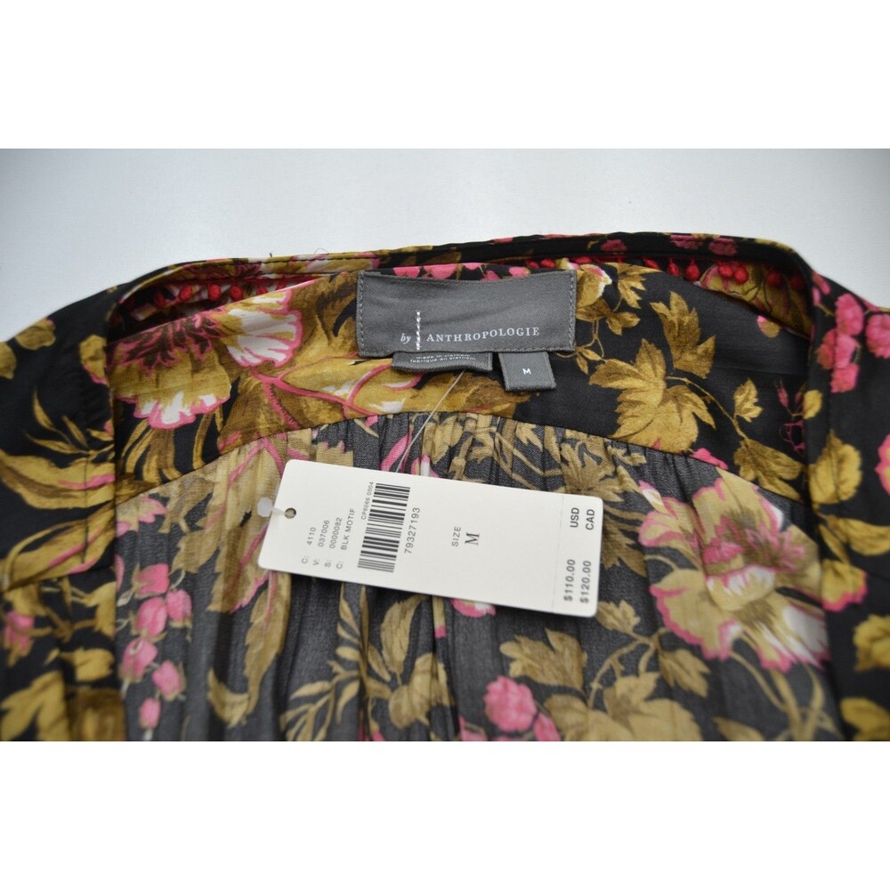 NWT Anthropologie Tunic Top Blouse Shirt Size M Deep-V Floral Long Sleeve Boho - Picture 9 of 13